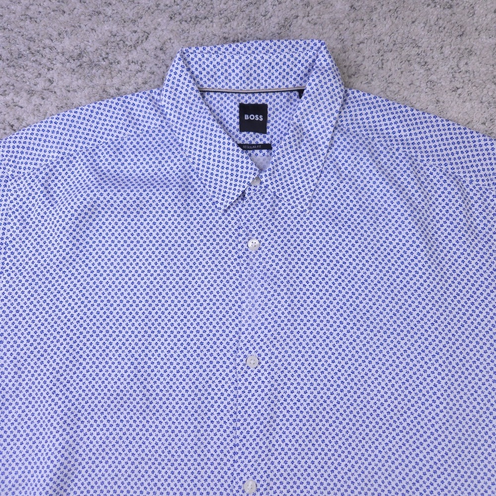 Hugo Boss Shirt Mens XXL Button Casual Short Sleeve Floral Pattern Regular Fit